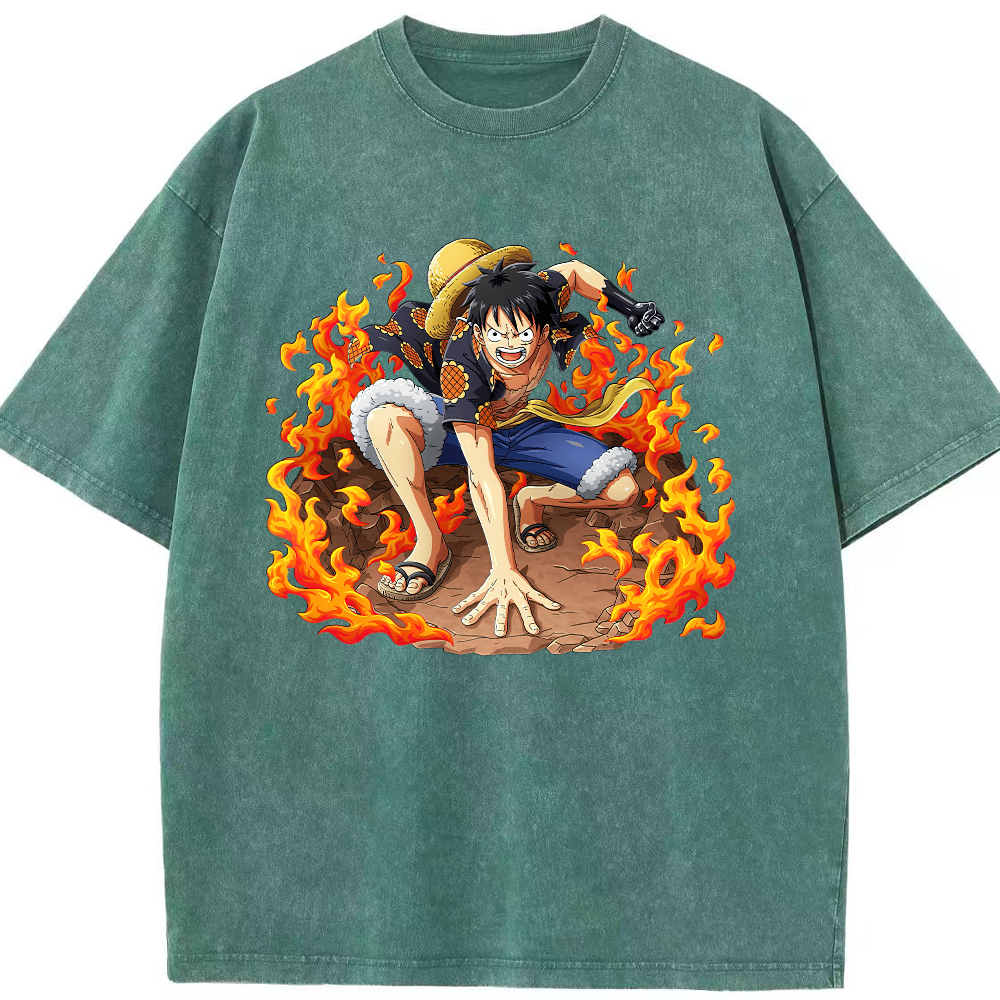 ワンピース モンキー・D・ルフィ ONE PIECE Monkey D. Luffy 綿100% ヴィンテージ風 半袖Tシャツ（フロントプリント）